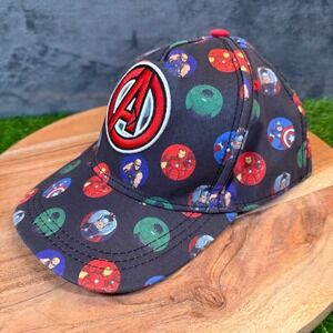 Marvel Avengers Kids Snapback Hat Black Red All Over Print Logo Cap L/XL 8-14Y